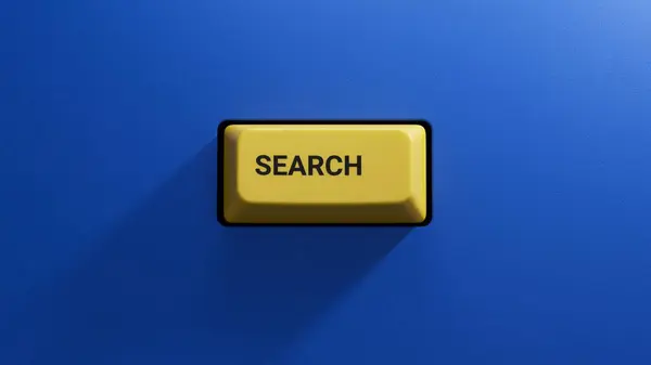 Botón Búsqueda Sobre Fondo Azul Representación —  Fotos de Stock