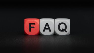 Gri arkaplanda faq metin. 3d illüstrasyon.
