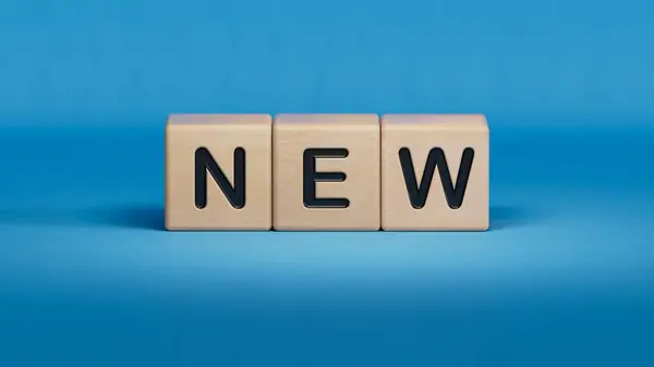 Nový Nový Nový Text Modré Dřevěné Kostce — Stock fotografie