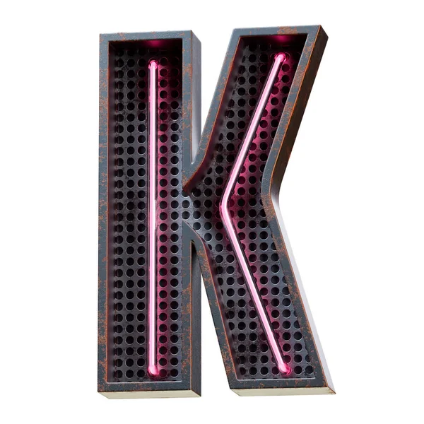 霓虹灯中的字母K 3D渲染 — 图库照片