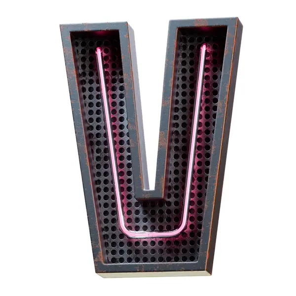 霓虹灯光字母V 3D渲染 — 图库照片
