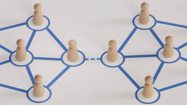 Çevrimiçi ve birbirleriyle iletişim halindeler. İnsanlar arasındaki sosyal bağlantılar. İki rakip arasındaki takım iletişimi. Beyazda izole edilmiş.