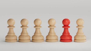 Beyaz üzerine tahta satranç piyonu. 3d illüstrasyon.