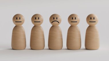 Yüzü olan tahta bir figür. 3d oluşturma