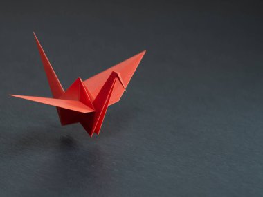 Siyah arkaplanda origami vinç, kapat