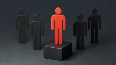 Siyah bir küpün üzerinde duran insan figürünün 3 boyutlu bir çizimi..