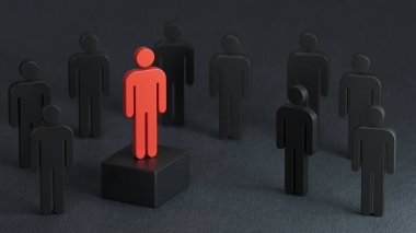 Kırmızı ve gri liderli üç adam. Lider konsepti.