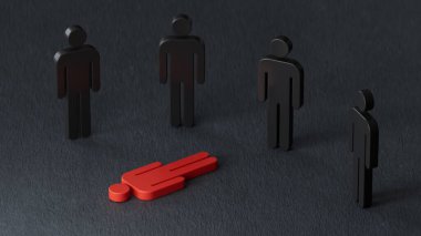 Gri arkaplan üzerinde siyah figürler olan üç boyutlu bir grup oluşturma