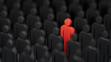 Kırmızı liderli siyah takım elbiseli üç adam.