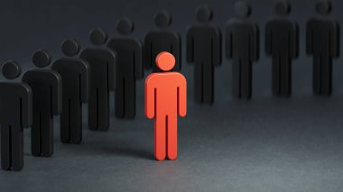 3D görüntüleme. Farklı insanların sırasına dizilmiş bir adam