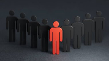 Kırmızı ve siyah insanların önünde duran bir insanın 3 boyutlu görüntüsü.