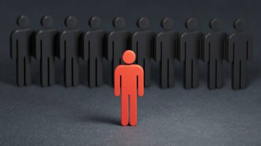 Kırmızı kağıt lideri olan adam. konsept 3d illüstrasyon.
