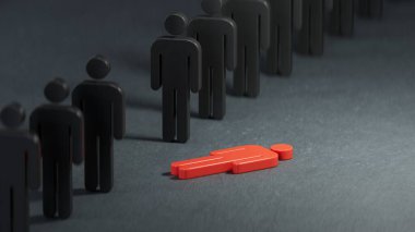 İnsanlar farklı kalabalıkların arasında dikiliyordu. 3d illüstrasyon