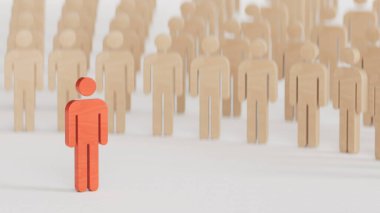 Bir sürü insan arasında duran üç kişilik bir adam. iş kavramı.