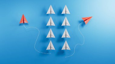 kağıt gemi ve kağıt gemi mavi ve kırmızı arka planda