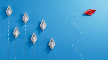 3d Illustrasyon 'daki farklar. Yeni fikirler. Kağıt sanatı. yaratıcı fikir. Mavi arkaplanda 3D görüntüleme.