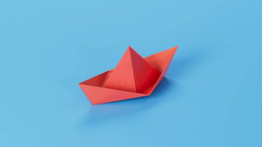 Different business concept.new ideas. paper art style.Leadership concept with red paper swan leading.3D rendering on blue background. clipart