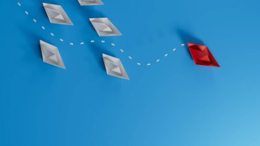 Bir grup mavi kağıttan tekne bir yöne, bir kırmızı ise diğer yöne gidiyor. Olağanüstü kişilik kavramı, toplumun temellerine aykırı davranmaktır.