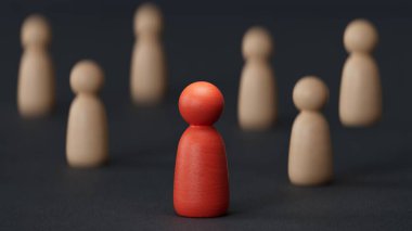 Liderlik, iş konsepti, lider takım çalışması ve siyah arkaplanda 3D görüntüleme.