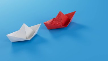 Kalbi olan Origami kuşseverlerin gemisi. 3D illüstrasyon kağıt vinç, Hiroşima 'nın anma günü için kuş kağıdı zanaat ve Sevgililer Günü festivali minimal tarz konsept.
