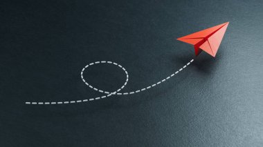 Kağıt uçak 3D simge setini izole etti. Origami kağıt uçak illüstrasyon uçuş seyahat sembolü siyah arkaplanda 3D görüntüleme.