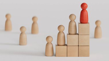 İnsan Kaynakları Geliştirme Konsepti, HRD, Değerlendirme, Performans Değerlendirmesi, Yetenek, Eğitim, Başarı, Uzman, Liderlik, Ahşap Bloğun Üzerinde Tahta İnsan.