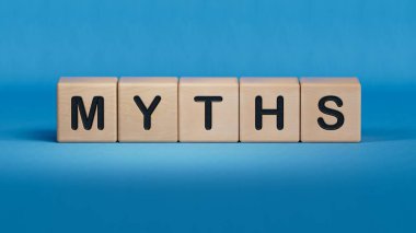 Metin efsanesi olan tahta küpleri. Finansal. Finansman. Ahşap elementlerin kapatılması, mavi arkaplanda 3D İş Konsepti.