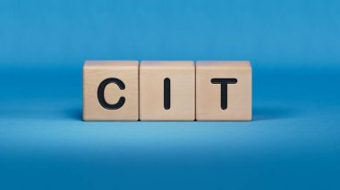 Tahta elementlere yakın üç tahta küp, mavi arka planda 3D iş konsepti..