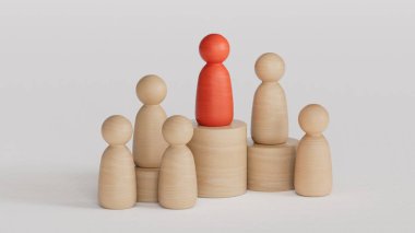 Satranç, tahta yapı taşlarından oluşan bir piramidin üzerinde duruyordu. kariyer merdiveni kavramı, beyaz arkaplanda 3D kopyalama alanı ile iş hiyerarşisi.