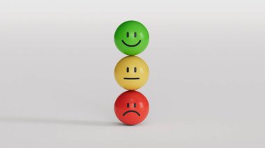 Üzgün ve mutlu ruh hali, değerlendirme, artış oranı, müşteri deneyimi, memnuniyet ve en iyi hizmet derecelendirme konsepti olan emoji ifadeleri..