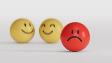 Sosyal etkileşim 3 boyutlu illüstrasyon. Beyaz arkaplanda duygusal 3D görüntüleme arkaplanı.