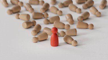 Düşen piyonların 3 boyutlu çizimi. Temel kişi engeli ve zincirleme reaksiyon kavramı... beyaz arka planda 3D görüntüleme.