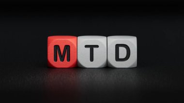 mtd concept on wooden cubes.close up of wooden elements,Business Concept.3D rendering on black background. clipart