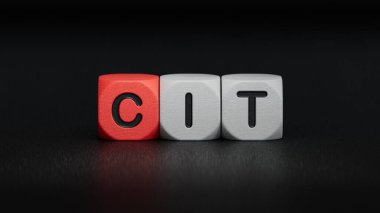 Tahta elementlere yakın üç tahta küp, siyah arkaplanda 3D iş konsepti..