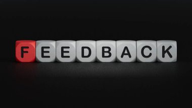 Word FEEDBACK made with wood building blocks.business concept.close up of wooden elements,Business Concept.3D rendering on black background. clipart