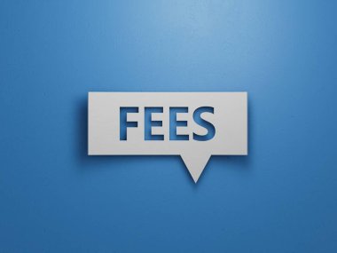 FES iş sözcüğüyle konuşma baloncuk bloğu. Görev. Minimalist Soyut Tasarım Beyaz Kesik Kağıt 3D ile mavi arka plan.