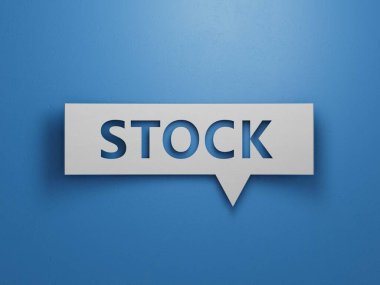 STOCK iş sözcüğüyle konuşma baloncuğu bloğu. Mavi arka planda beyaz kesimli en az özet tasarım..