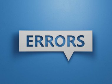 Yanlış kelime kavramı. Konuşma baloncuğu. Minimalist Soyut Tasarım. Mavi arka planda beyaz kesimli 3D tasarım..