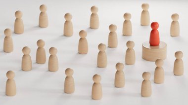 Piyonların en iyilerini beceren bir büyüteçle üç boyutlu çizimi. Beyaz arkaplandaki 3D iş için en iyi aday kavramı.