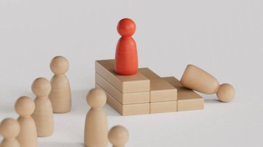 Finansal ahşap satranç durumu. Müşteri Yaşam Boyutu Yönetimi kavramı. Beyaz arka planda 3D yorumlama.