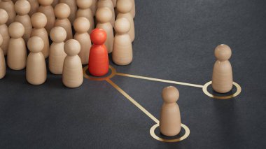 Piyonların bir piyonla yerine başka bir piyon koymasının 3 boyutlu bir çizimi. Veraset planlama kavramı ve lider veya üst düzey yönetici değişikliği.