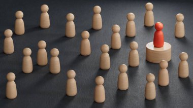 Piyonların en iyilerini beceren bir büyüteçle üç boyutlu çizimi. Siyah arkaplandaki 3D iş için en iyi aday kavramı.