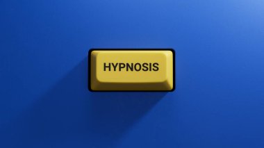 yellow button with text hypnosis. financial market. financing.close up button of keyboard,Business Concept.3D rendering on blue background. clipart