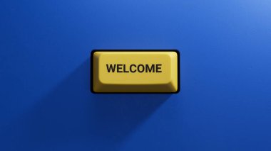 welcome on yellow button. Business. Strategy.close up button of keyboard,Business Concept.3D rendering on blue background. clipart