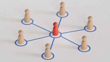 Bir grup çizgi film karakteri - sosyal ağ konsepti. ekonomik durum ve sosyal başarı beyaz zemin üzerinde 3D görüntüleme.