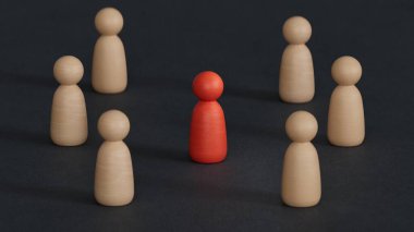 İnsan kaynakları (HR), işe alım, seçim, işe alım, CRM, doğru insanlar ve eşsiz kavramlar. Siyahların arka planında büyüteçteki kalabalıktan seçilen kişi.