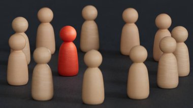 Grubun lideri. Liderlik ve takım çalışması konsepti. Ekonomik durum ve sosyal başarı siyah zemin üzerine işlenmiş 3D.