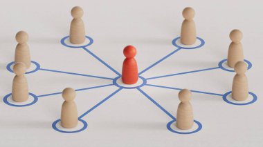 Bir grup çizgi film karakteri - sosyal ağ konsepti. ekonomik durum ve sosyal başarı beyaz zemin üzerinde 3D görüntüleme.