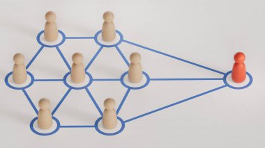 Soyut topluluktaki bağlantı ya da bağlantı kavramı. İş dünyasındaki başarı kavramına sahip liderlik. Beyaz arkaplanda 3B görüntüleme.