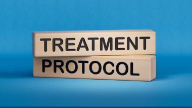 Mesaj tedavi protokolü. Tahta küp bloklar. Boşluk 3D görüntülemesini mavi arkaplana kopyala.